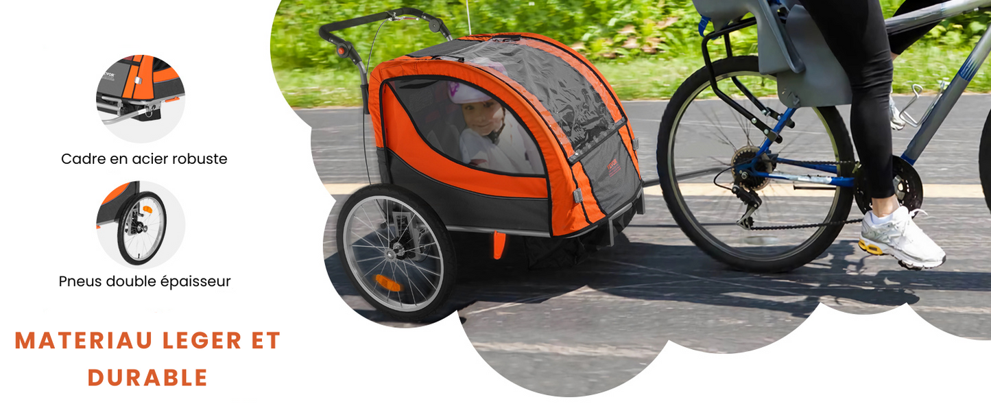 Remorque à vélo pour enfants convertible en poussette