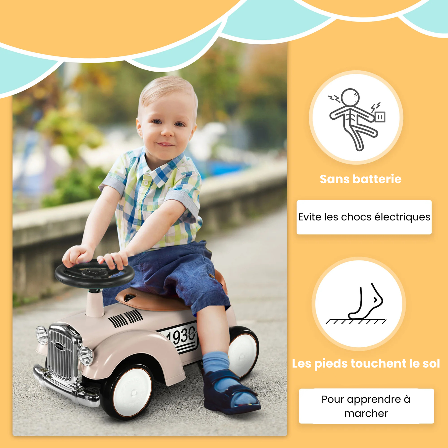 Voiture d'apprentissage de la marche pour enfant de 12 à 36 mois