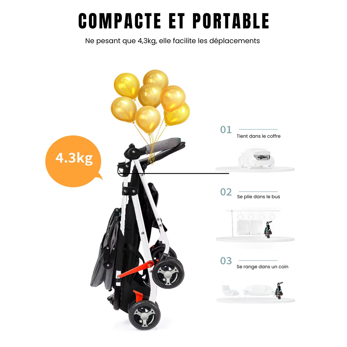 Poussette 2 en 1 portable pour bébé