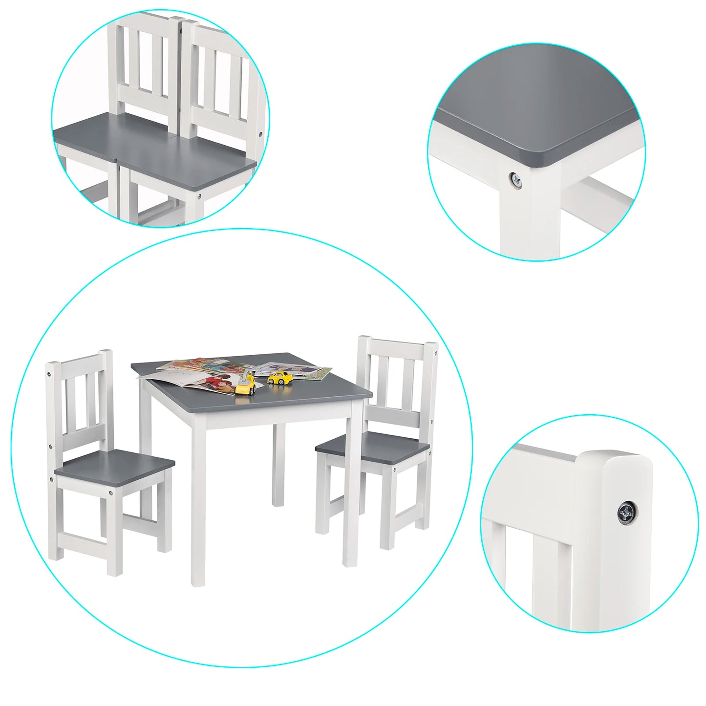 Table en bois avec deux chaises pour enfant
