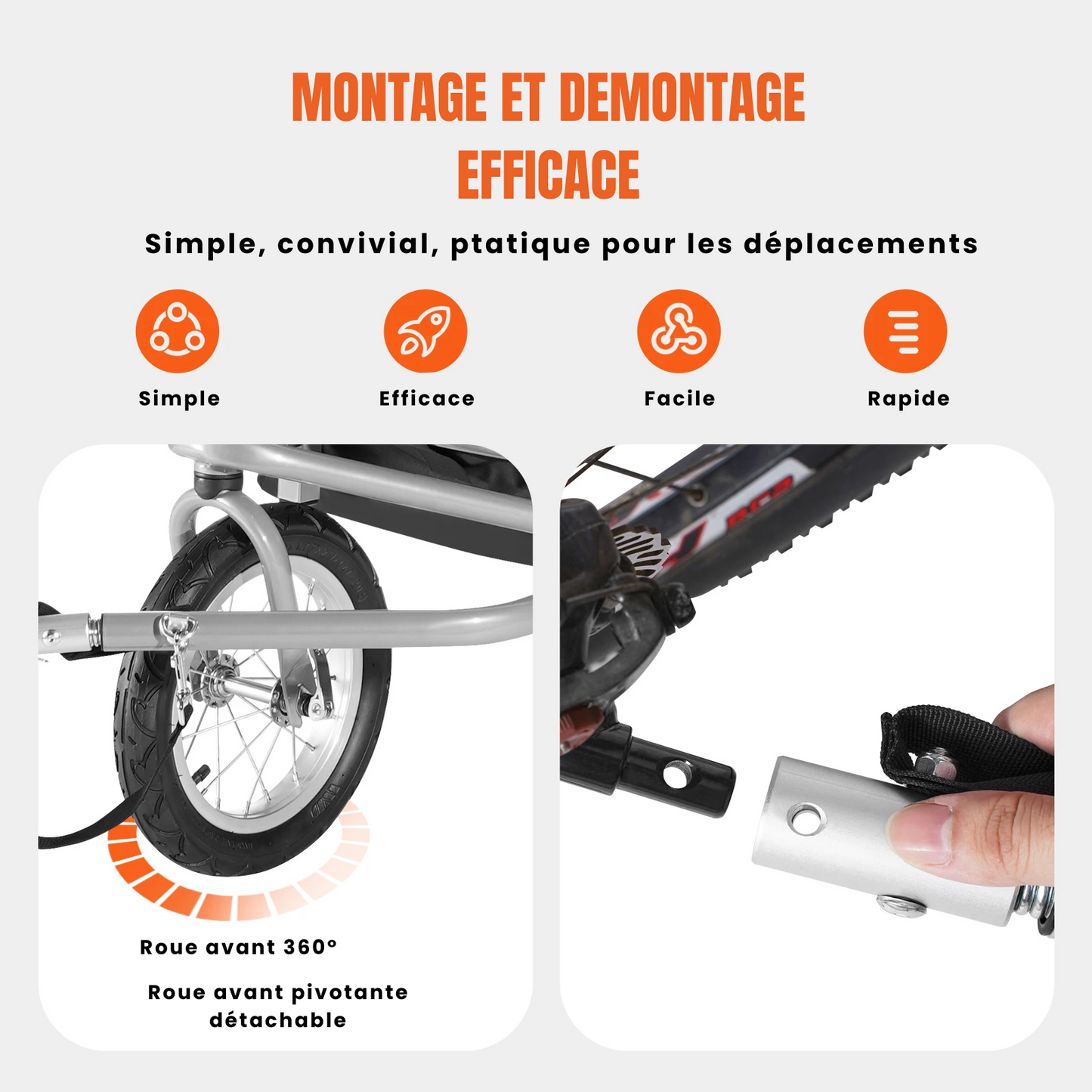 Remorque à vélo pour enfants convertible en poussette