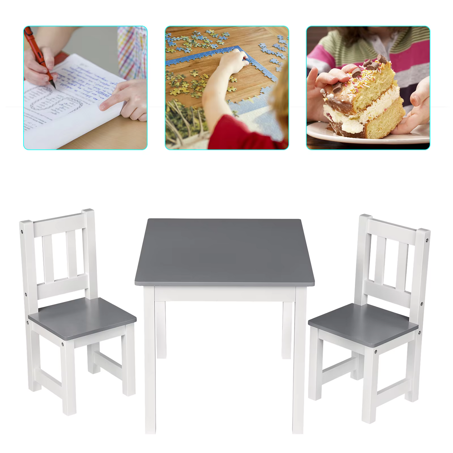 Table en bois avec deux chaises pour enfant